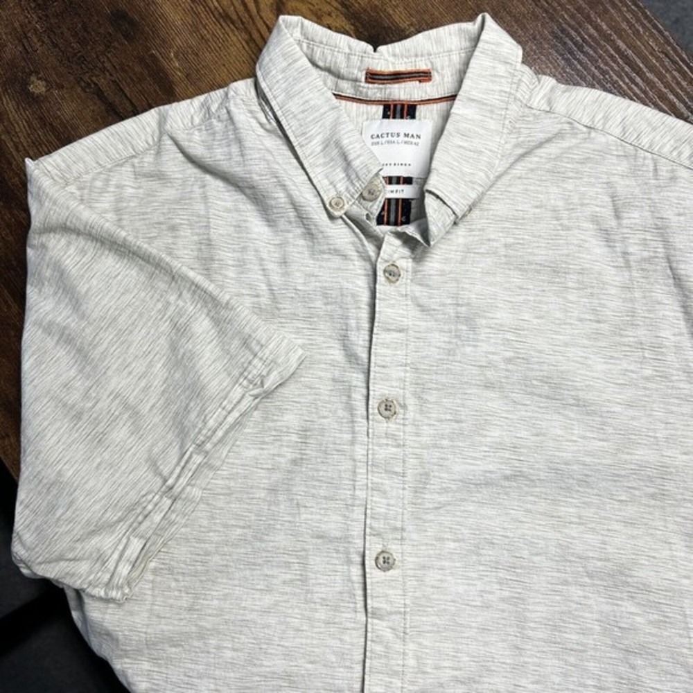 Cactus Man Ricky Singh Button Up Shirt L Tan Slim Fit Short Sleeve Men's Western